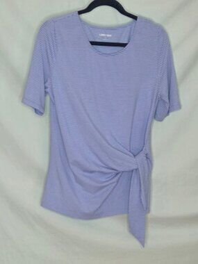 Lands' End Cotton Tee - short sleeved - blue, side tie, cotton knit, sz. M